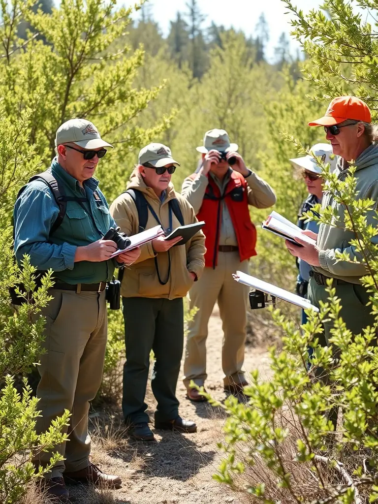 A photograph depicting ACCA CROS DE MONTVERT members participating in a wildlife census activity in the Montvert area, showcasing their commitment to monitoring local animal populations.