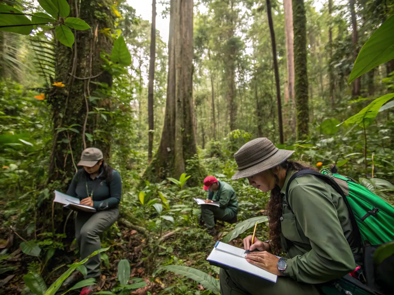 A photograph depicting ACCA CROS DE MONTVERT members participating in a wildlife monitoring activity in the Montvert region. The image should convey a sense of dedication and scientific rigor.