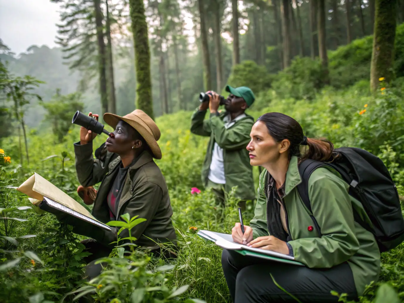 A photograph depicting ACCA CROS DE MONTVERT members participating in a wildlife census in the Montvert region, showcasing their commitment to wildlife management and conservation.